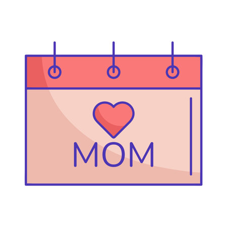 Heart-Shaped Design with Mom Word on Calendar in Flat Outline Styleのイラスト素材