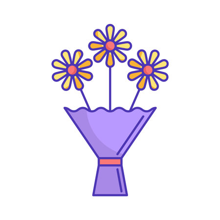 Colorful Purple Floral Arrangement with Three Flowers in Simple Designのイラスト素材