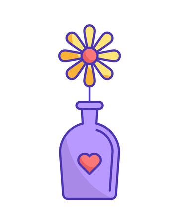 Colorful Purple Vase with Flower and Heart Symbol in Simple Designのイラスト素材