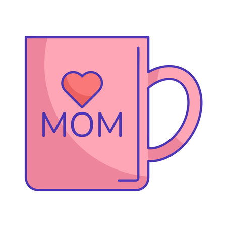 Colorful Heart Design on Pink Cup with Mom Textのイラスト素材