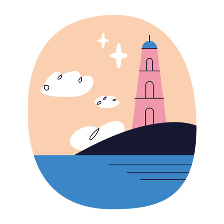 Minimalist Beach Lighthouse Vector Illustration with Calm Oceanのイラスト素材