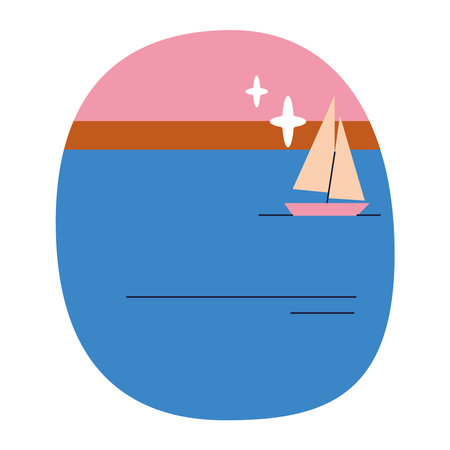 Sailing Across the Horizon in a Minimalist Style Boatのイラスト素材