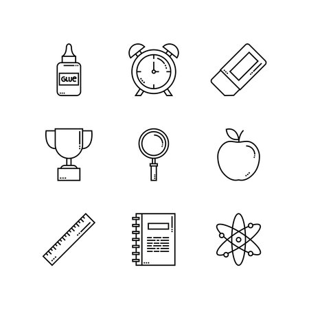 Line Icons of School Elements Including Books, Science, and Art Materialsのイラスト素材