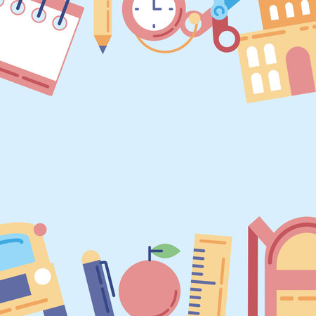 Back To School Flat Cartoon Poster Vector Illustrationのイラスト素材