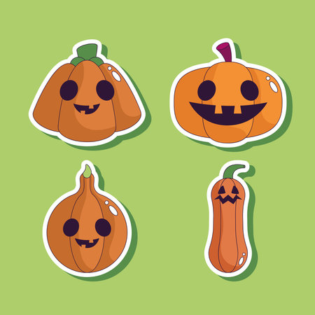 Happy Cartoon Pumpkin Flat Illustration Set 1のイラスト素材