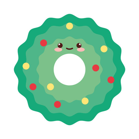 Cute Kawaii Christmas Wreath Vectorのイラスト素材