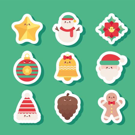 Cute Kawaii Christmas Icon Setのイラスト素材