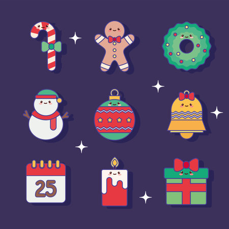 Adorable Holiday Icons Collection Setのイラスト素材