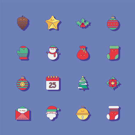 Linear Kawaii Christmas Icons Collectionのイラスト素材