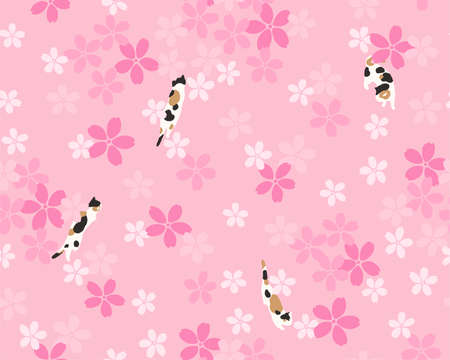 Cat and Cherry Blossom Patternのイラスト素材
