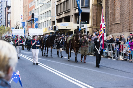 The memorial horse walks past the crowd down Elizabeth Stのeditorial素材