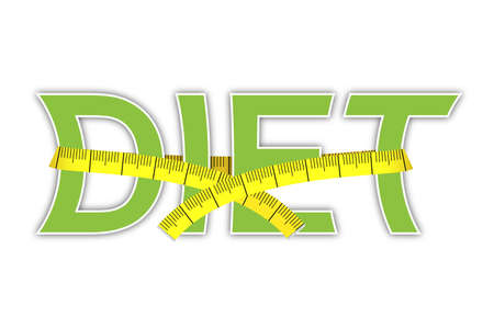 diet text with yellow measuring tapeの写真素材
