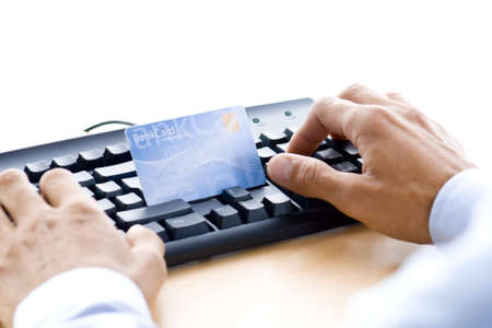 man is shopping and paying onlineの写真素材