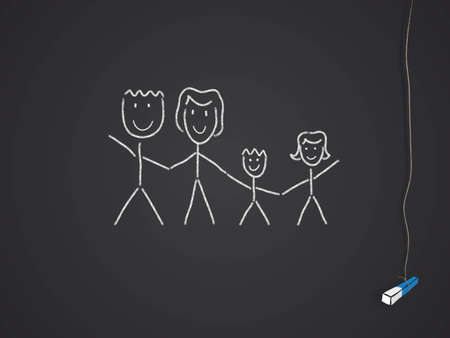 family drawn on a chalkboard/blackboardの写真素材