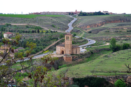 Church of the Vera Cruz de Segovia, Spain seen from the Alcazarの写真素材