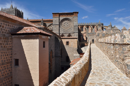 View of the cathedral from the walls of Avila, Spainの写真素材