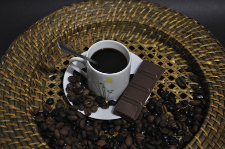 Cup of espresso and chocolateの写真素材