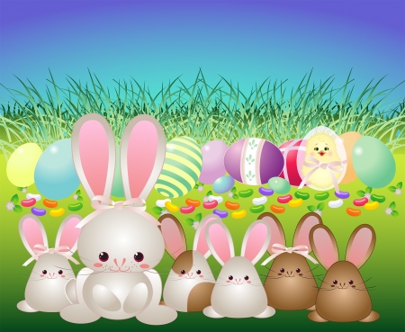 Easter babies  bunnies and a chickのイラスト素材