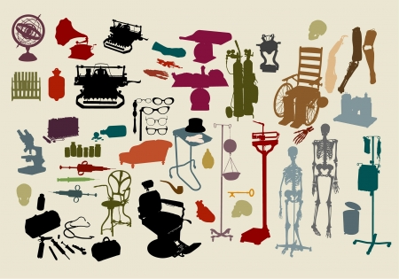Silhouettes with Victorian era scientific themeのイラスト素材