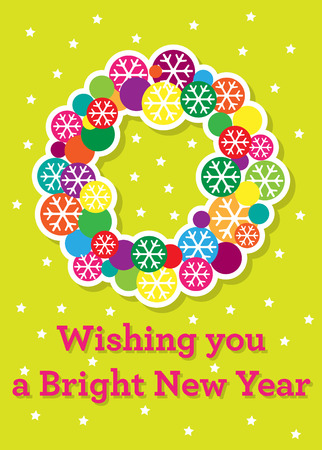 Holiday wreath made of brightly colored circles and snowflake iconsのイラスト素材