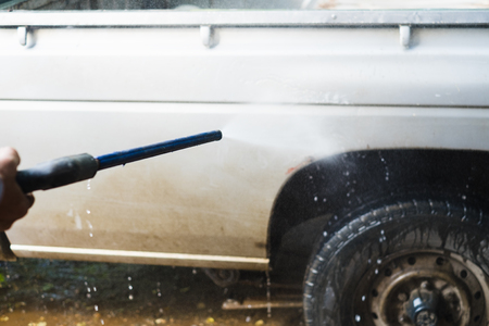 Close up Washing car cleaning ,using High Pressure Water.の写真素材