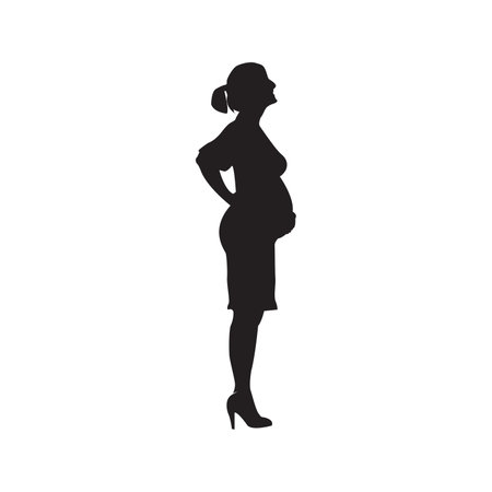 Pregnant woman black silhouette isolated on white background. Vector illustrationのイラスト素材
