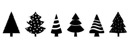 Christmas tree icon set. Silhouettes of fir trees. Vector illustrationのイラスト素材