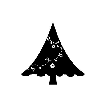 silhouette of christmas tree with lights decoration vector illustration designのイラスト素材