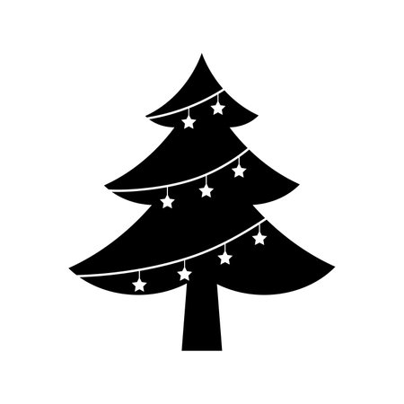 silhouette of christmas tree with stars decoration vector illustration designのイラスト素材