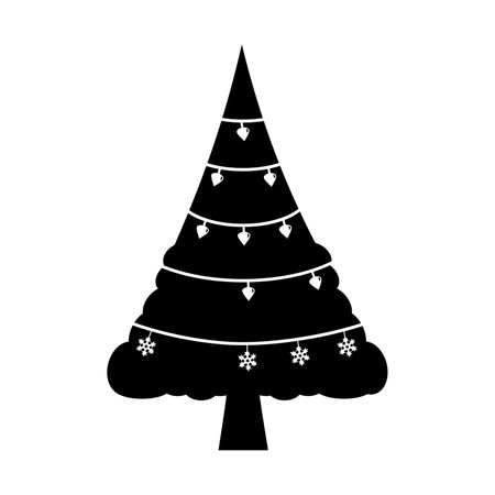christmas pine tree isolated icon vector illustration design  black and whiteのイラスト素材