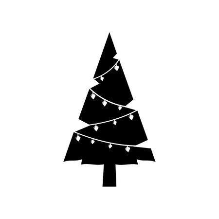 silhouette of christmas tree with lights decoration vector illustration designのイラスト素材