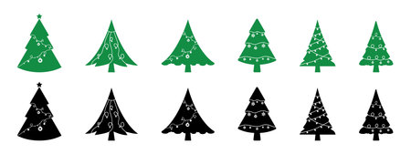 Christmas tree icon set. Simple set of christmas tree vector icons for web design on white backgroundのイラスト素材