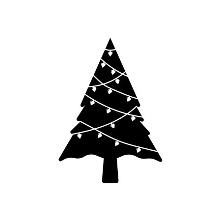 christmas tree icon over white background, silhouette style, vector illustrationのイラスト素材