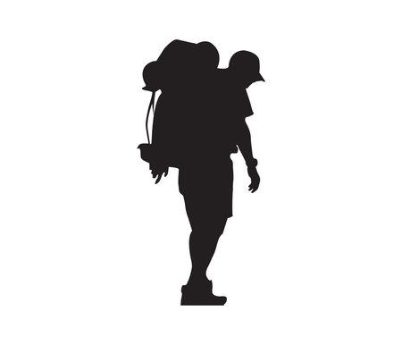 icon of a hiker.silhouette of a person with a backpackのイラスト素材