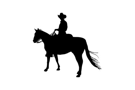 Cowboy on horseback silhouette vector illustration isolated on white background.のイラスト素材