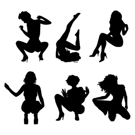 Vector silhouette of a woman on a white background. Set of different poses.のイラスト素材