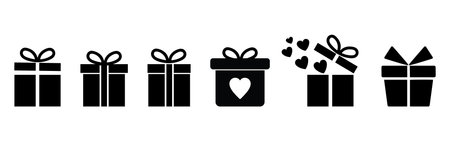 Gift box icon set. Vector illustration. Black and white.のイラスト素材