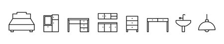 Furniture icon set. Outline set of furniture vector icons for web design isolated on white backgroundのイラスト素材