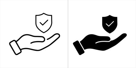 Insurance editable stroke and solid web icon Vector.のイラスト素材