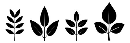 Set of black leaves isolated on a white background. Vector illustration.のイラスト素材