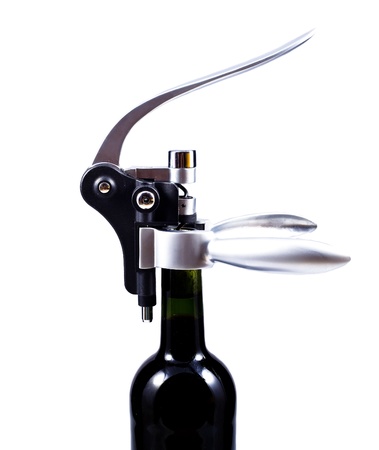 bottlescrew and the bottle isolated over white backgroundの写真素材