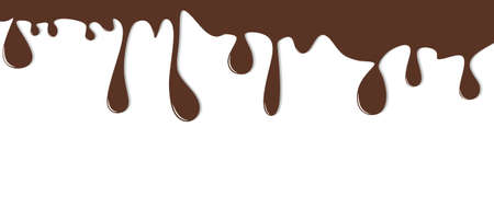 Chocolate dripping on white background. Cocoa splashing vector illustration. Color flowing isolated on white background.のイラスト素材