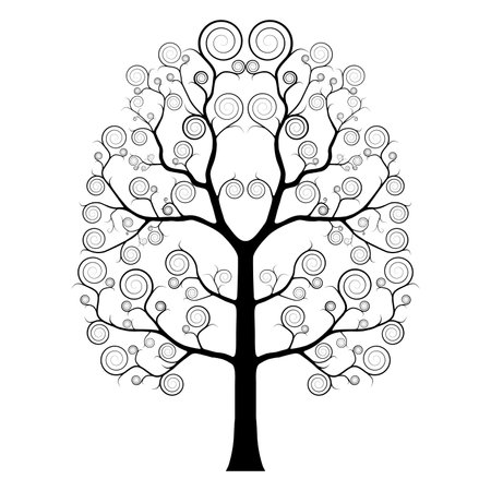Silhouette of dead tree isolated on white background. Black and white. Ivy arch or vine vector illustration. Dry branch tree. Naked trees.のイラスト素材