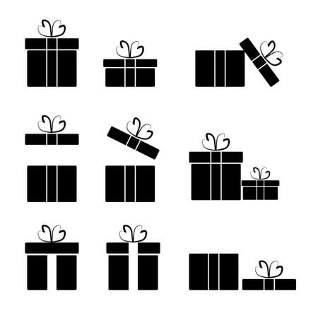 Gift box icon set vector illustration with heart shaped ribbon isolated on white backgroundのイラスト素材