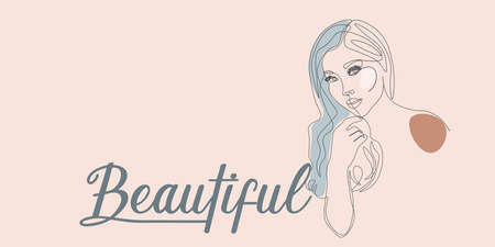 Continuous line, drawing of set faces and hairstyle, fashion concept, woman beauty minimalist, vector illustration pretty sexy. for t-shirt, slogan design print graphics styleのイラスト素材