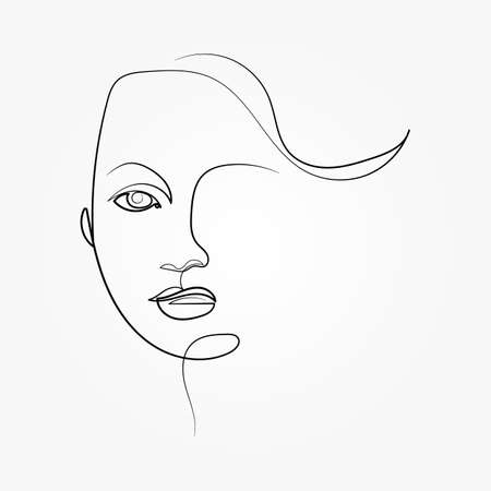 Continuous line, drawing of set faces and hairstyle, fashion concept, woman beauty minimalist,  illustration pretty sexy. for t-shirt, slogan design print graphics styleのイラスト素材