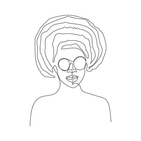 Surreal Faces Continuous line, drawing of set faces and hairstyle, fashion concept, woman beauty minimalist, vector illustration pretty sexy. Contemporary portraitのイラスト素材