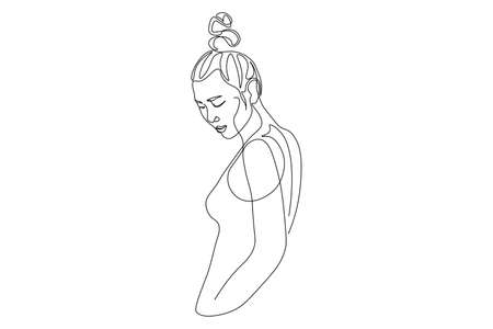 Surreal Faces Continuous line, drawing of set faces and hairstyle, fashion concept, woman beauty minimalist, vector illustration pretty sexy. Contemporary portraitのイラスト素材