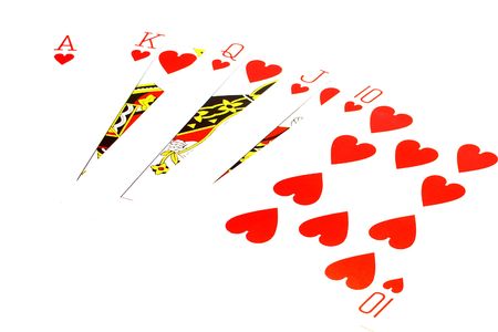 Poker hand - a straight flush in heartsの写真素材