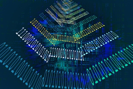 Network of  Binary Numbers Moving  Out into Cyberspace	の写真素材